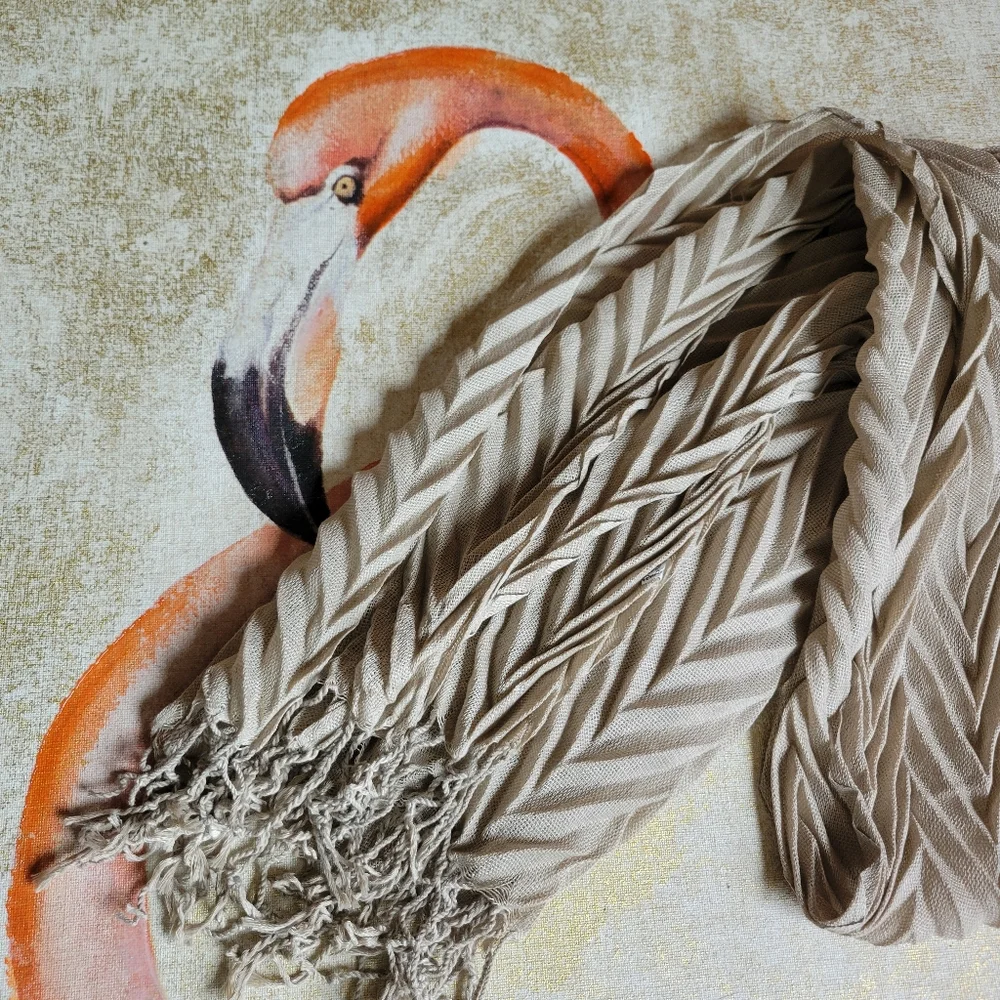 3/$25 Pleated Chevron Scarf with Fringe Beige Neutral Lightweight